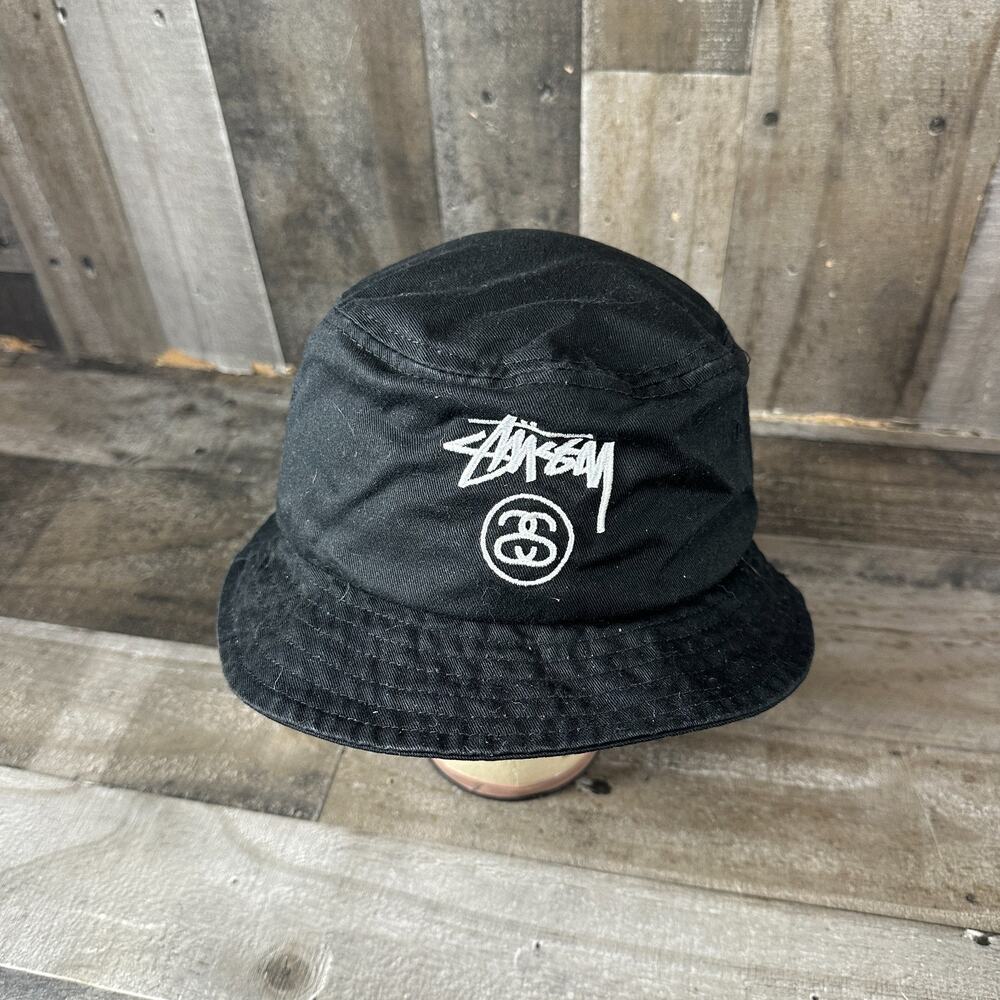 Vintage Stussy‎ Bucket Hat Unisex S/M Black Capz Logo Script Embroidered 90's